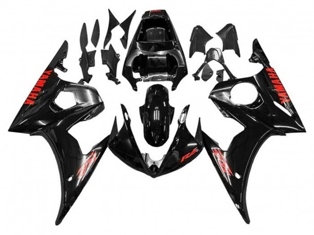 2005 Glossy Black Red Yamaha YZF R6 Motorcycle Fairings