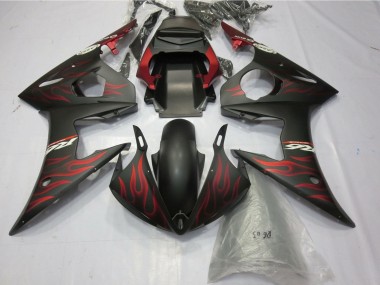 2005 Matte Black Matte Red Flame Yamaha YZF R6 Motorcycle Fairings