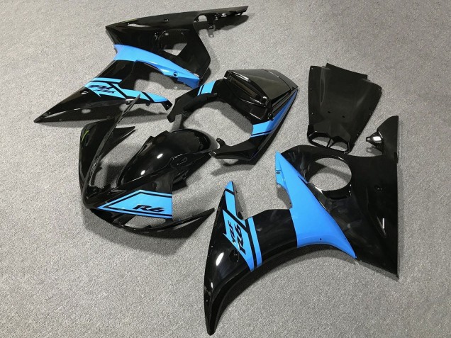 2005 Glossy Black Light Blue Yamaha YZF R6 Motorcycle Fairings