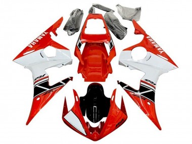 2003-2004 Red White Glossy Black Stripe Yamaha YZF R6 Motorcycle Fairings