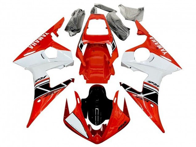 2003-2004 Red White Glossy Black Stripe Yamaha YZF R6 Motorcycle Fairings