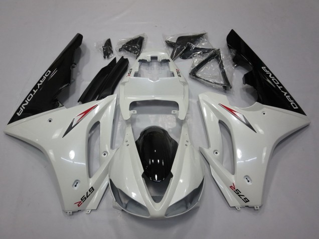 2009-2012 White Glossy Black Triumph Daytona 675 Triple Motorcycle Fairing