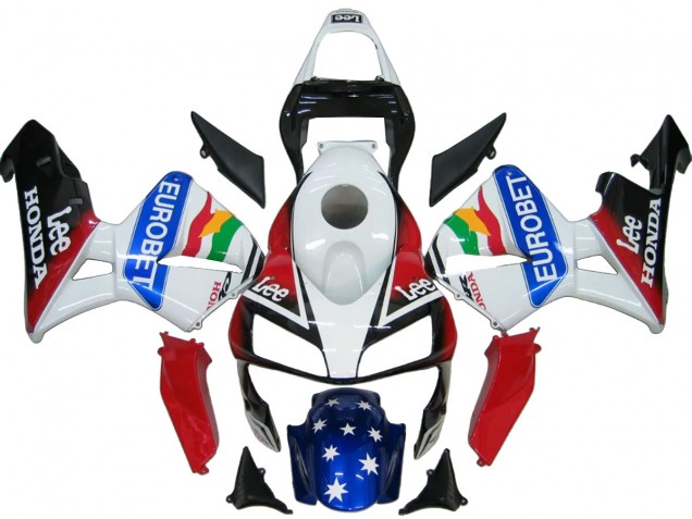 2003-2004 White Red Blue Glossy Black EuroBet Honda CBR600RR Bike Fairings