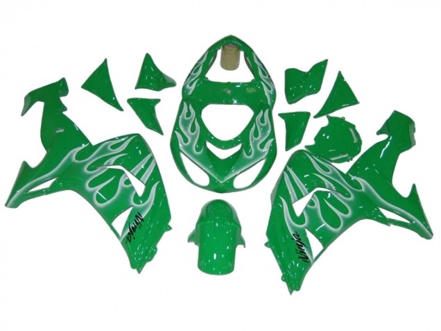 2006-2007 Green White Flame Kawasaki ZX10R Motorcycle Fairings