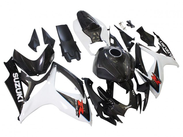2006-2007 Black White Carbon Fiber Style Suzuki GSXR 600/750 Motorcycle Fairings