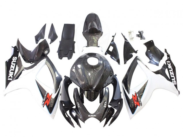 2006-2007 Black White Carbon Fiber Style Suzuki GSXR 600/750 Motorcycle Fairings
