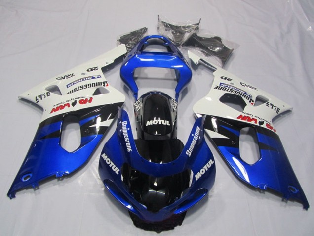 2001-2003 White Blue Glossy Black Motul Suzuki GSXR 600 Motorcycle Fairings