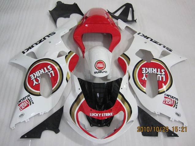 2001-2003 White Red Lucky Strike Suzuki GSXR 600 Motorcycle Fairings