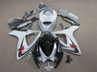 2006-2007 White Silver Glossy Black Red Suzuki GSXR 600 Motorcycle Fairings