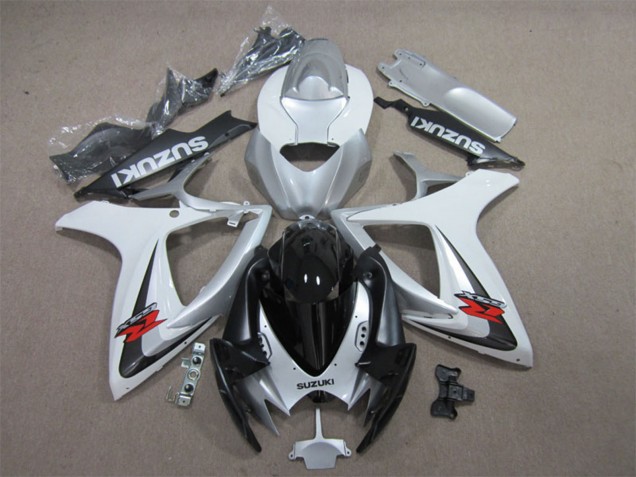 2006-2007 White Silver Glossy Black Red Suzuki GSXR 600 Motorcycle Fairings