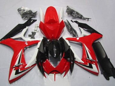 2006-2007 White Red Glossy Black Stripe Suzuki GSXR 600 Motorcycle Fairings