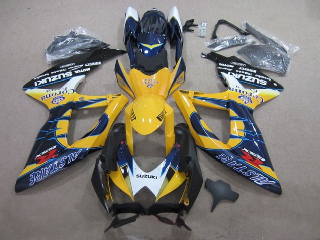 2008-2010 White Yellow Blue Alstare Corona Extra Suzuki GSXR 600 Motorcycle Fairings