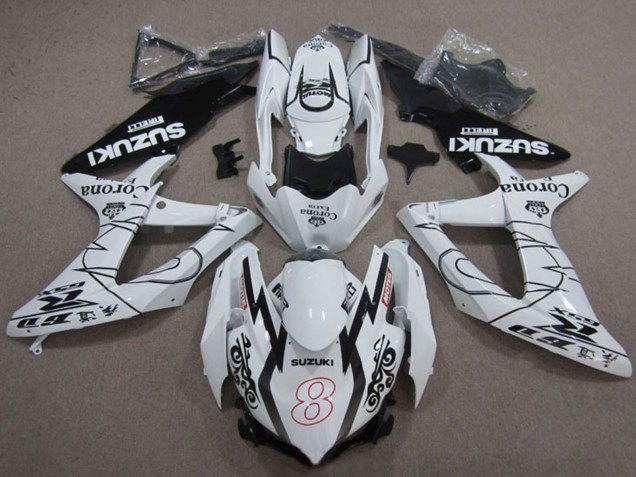 2008-2010 White Black Corona Extra Motul 8 Suzuki GSXR 600 Motorcycle Fairings
