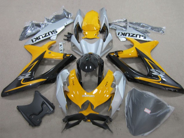 2008-2010 Yellow Silver Glossy Black Suzuki GSXR 600 Motorcycle Fairings