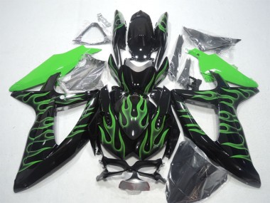 2008-2010 Glossy Black Green Flame Suzuki GSXR 600 Motorcycle Fairings