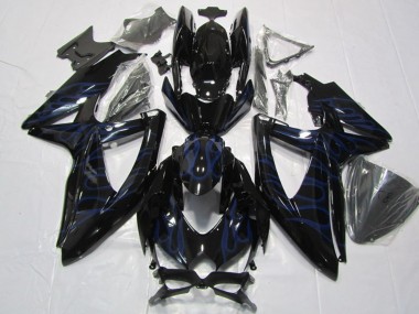 2008-2010 Glossy Black Blue Flame Suzuki GSXR 600 Motorcycle Fairings