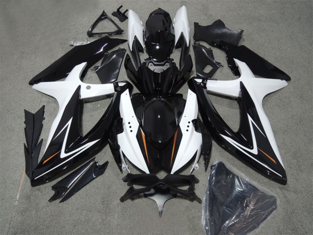 2008-2010 White Glossy Black Suzuki GSXR 600 Motorcycle Fairings