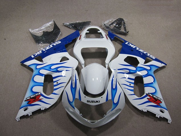 2001-2003 White Blue Flame Suzuki GSXR 750 Motorcycle Fairings