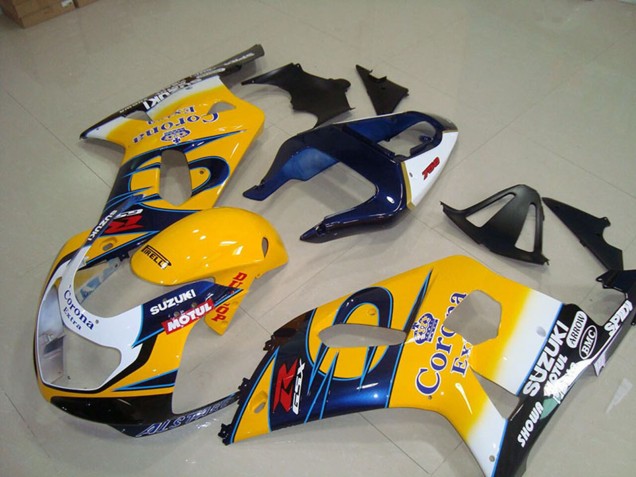 2001-2003 Yellow White Blue Alstare Corona Extra Motul Suzuki GSXR 750 Motorcycle Fairings