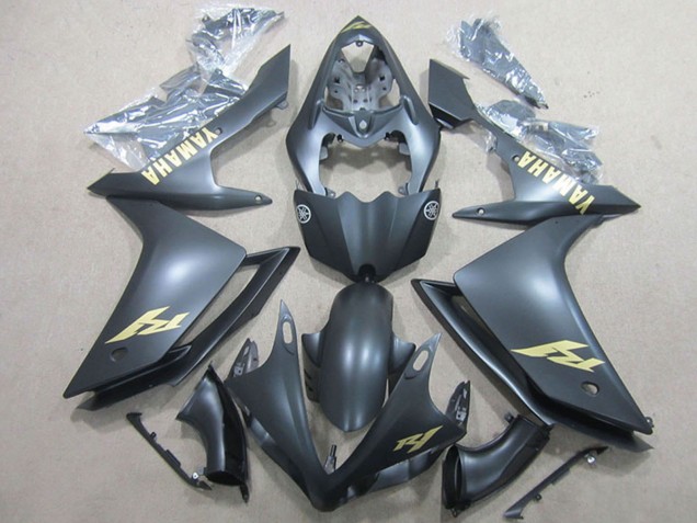2007-2008 Matte Black Gold Decal Yamaha YZF R1 Motorcycle Fairings