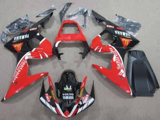2003-2004 Red White Glossy Black Santander Fimer Volvo Yamaha YZF R6 Motorcycle Fairings