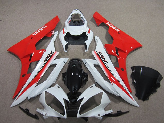 2006-2007 White Red Glossy Black Yamaha YZF R6 Motorcycle Fairing