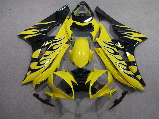 2006-2007 Yellow Black Flame Yamaha YZF R6 Motorcycle Fairings